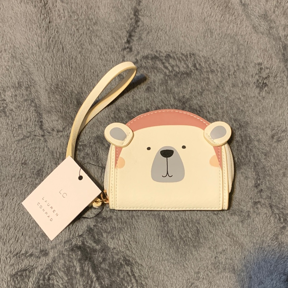 LC Lauren Conrad ~ Cream & Pink Bear Wristlet Coin Purse
